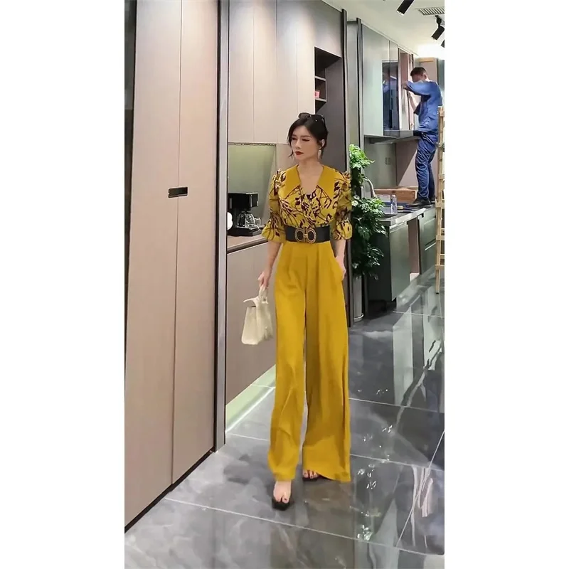 2024 Summer New Woman High-end Fashion Slim Temperament High Waist Loose and Elegant Age-reducing Wide-leg Jumpsuit Lady