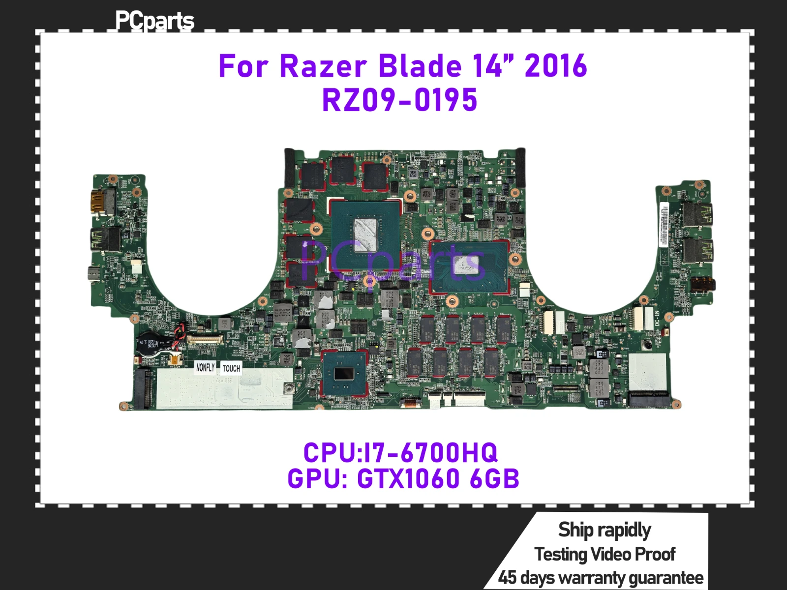 PCparts Original RZ09-0195 For Razer Blade 14 2016 Laptop Motherboard I7-6700HQ CPU GTX1060 6GB GPU 100% Tested MB Mainboard