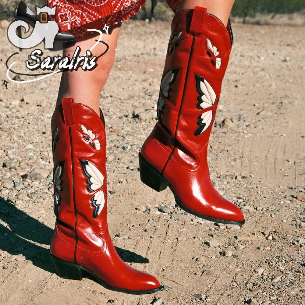 Sarairis Cowgirl Women Western Boots 2022 Autumn Winter Fashion Comfy Women Knee-high Boots With Butterfly Shoes Big Size 46