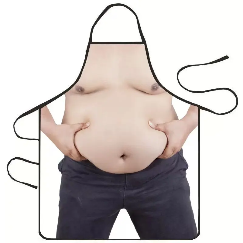 Funny Muscle Abs Print Apron 2025 New Style Big Belly Men Pattern Kitchen Cooking Apron Household Adjustable Waterproof Oilproof