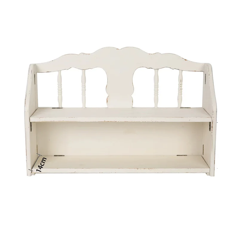 

Vintage Farmhouse Wall Mounted Shelf, Distressed White Wood, Decorative Storage Rack with Spindle Design, 23.6 x 15.7 x 5.5 Inch