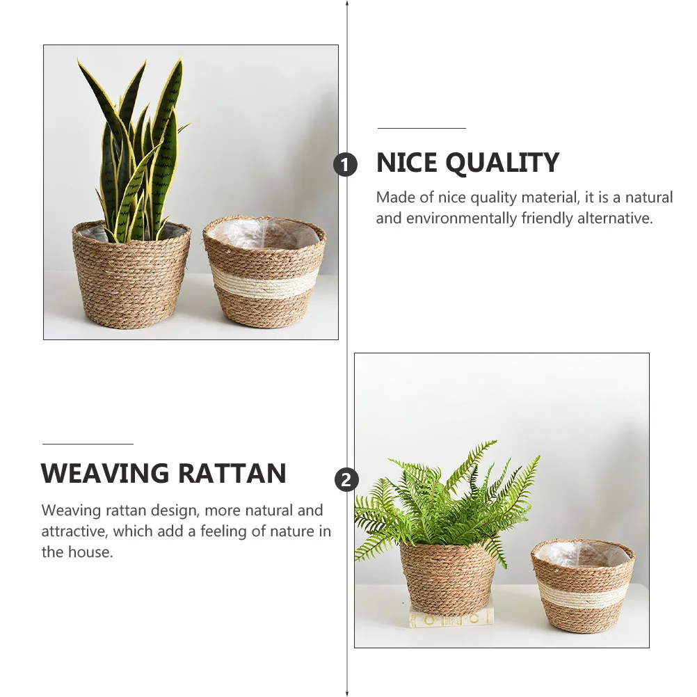 1 قطعة الزهرية المنسوجة الطبيعية سلة للزهور الرعوية حاوية نباتية متينة تخزين متعددة الأغراض لديكور حديقة المنزل #4