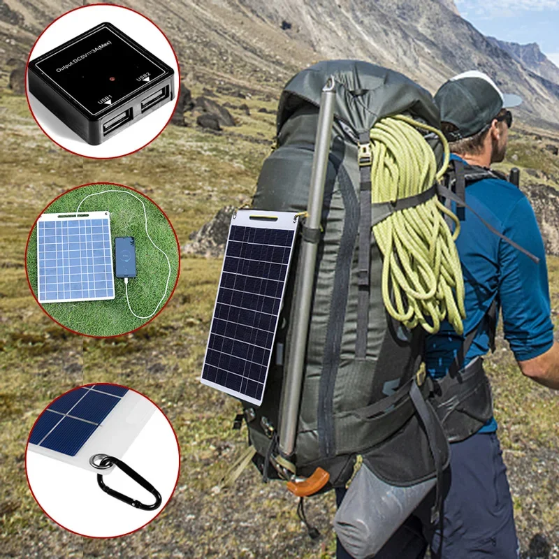 

30W 5V Solar Panel Dual USB Solar Power Waterproof Portable Solar Cell Phone Power Bank Solar Charger Suitable For Outdoor Use