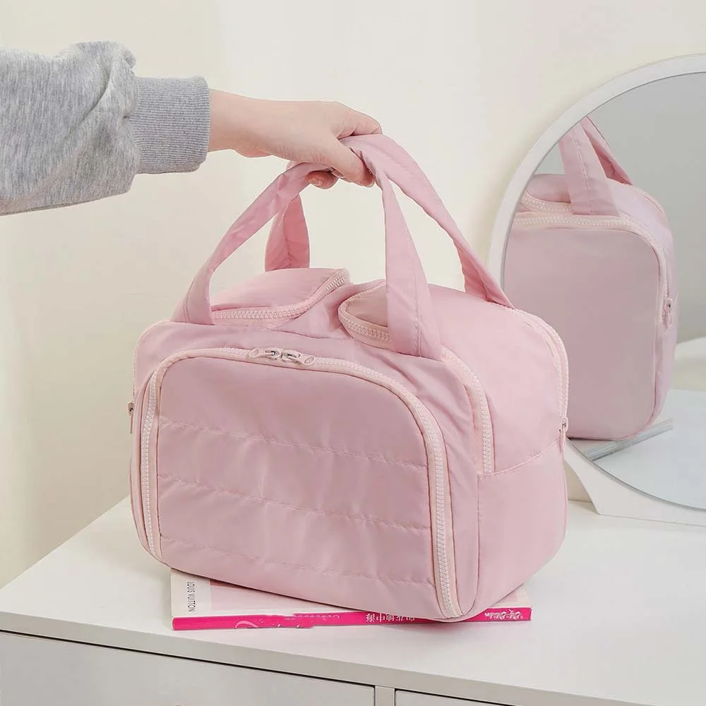 Soft Kawaii Solid Color Cosmetic Bag Cotton Anti-splash Water Portable Toiletry Bag Printed 3D Pouches Bag Organizer Women