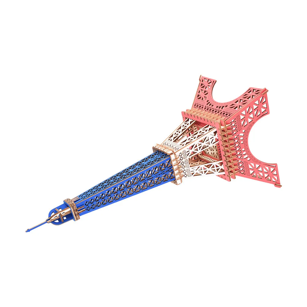 Tricolor 3D Wood Eiffel Tower Puzzle Educational Development Creative Skills Hand Eye Coordination Concentration Cognitive Gift