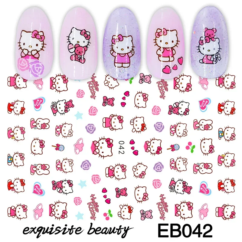 1 paquete de pegatinas de dibujos animados de la familia Sanrio 3D de Hello Kitty para decoración de uñas, pegatinas de Anime, suministros de