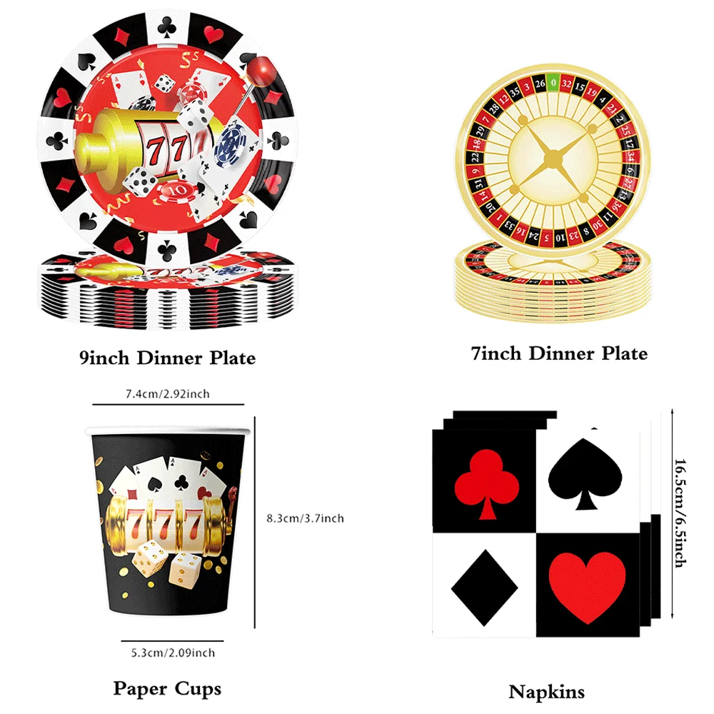 Las Vegas Party Supplies Slot Machine Dinner Plate Bonus Poker Banner Cake Topper Dice Spades Balloon Casino Birthday Decoration