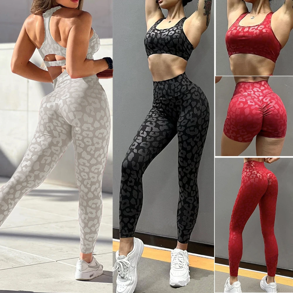 2024 1/2PCS Leopard Boom Yoga Set Donna Reggiseno ad alto impatto Pantaloni fitness Vestito femminile Pantaloncini Esercizio Palestra Legging