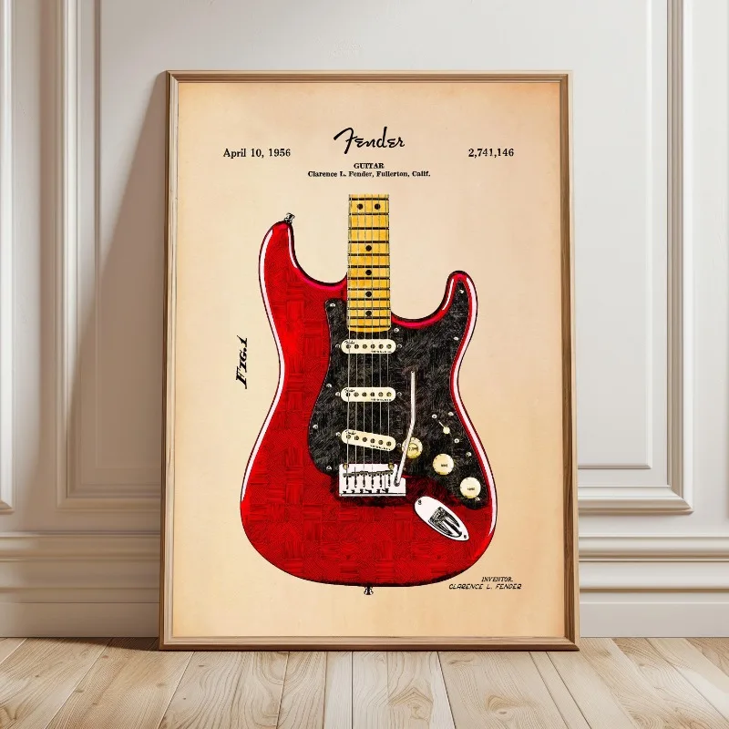 Vintage Electric Guitar Blueprint Guitarist Music Studio Art Poster Canvas Painting Wall Prints Picture Living Room Home Decor