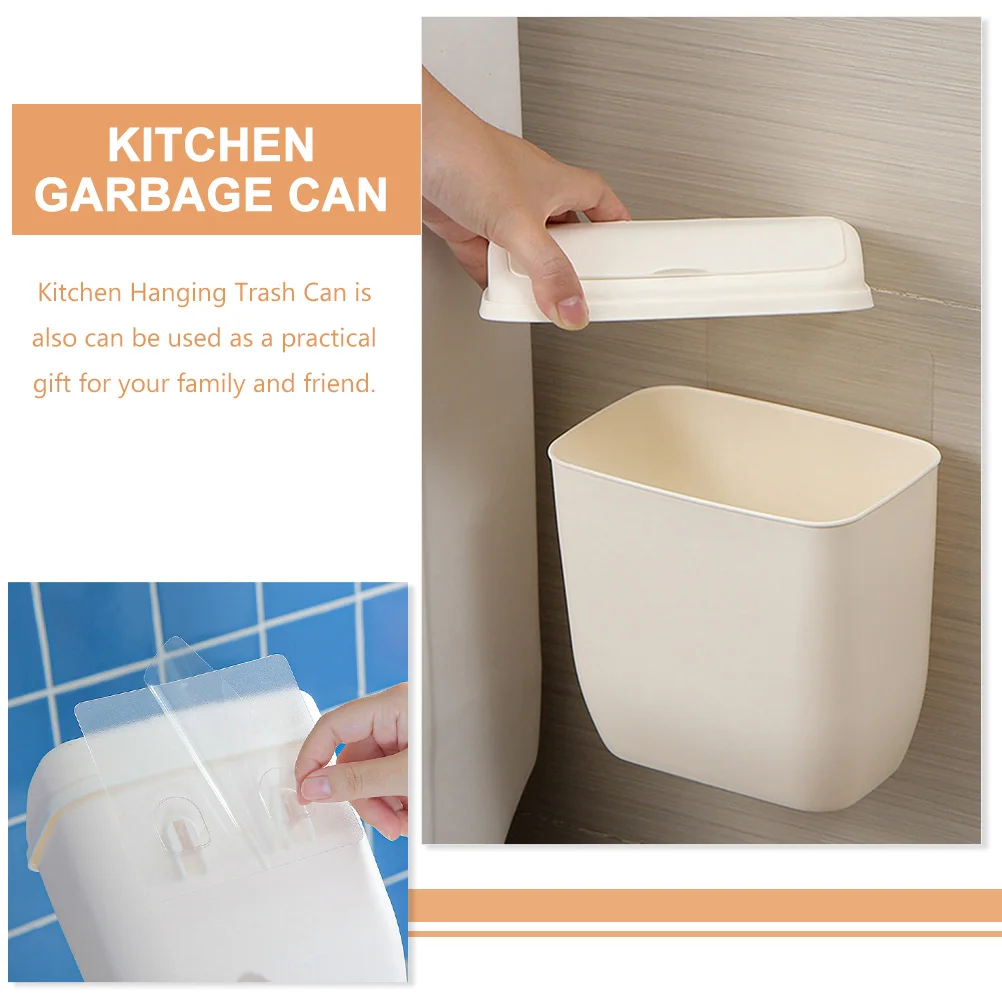 

Hanging Trash Can Kitchen Garbage Bucket Plastic Waste Basket Rectangle Lint Laundry Room Bathroom Cabinet 10L Safe Easy