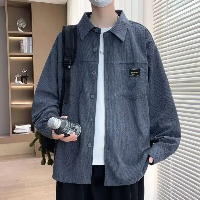 

Men's Casual Long Sve Corduroy irt Youth Wear Resistant Dirt Easy to Wear for Work Spring Autumn Loose Fit Embroidered Logo