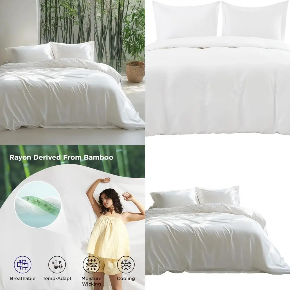 

Silky Cooling Duvet Cover King Size - Lightweight 100% Rayon Derived from Bamboo Comforter Cover Set for Hot Sleepers, Breathabl