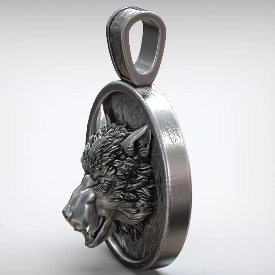 34g 3D Wild American Gray Wolf Amulet Vintage Jewelry For Men 34g Pendant Customized 925 SOLID STERLING Silver Black Gold