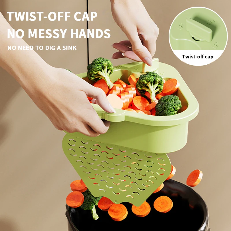 سلة تصريف منزلية بطبقة مزدوجة بالوعة مثلثة، سلة تصفية بقايا المطبخ والفواكه والخضروات #4