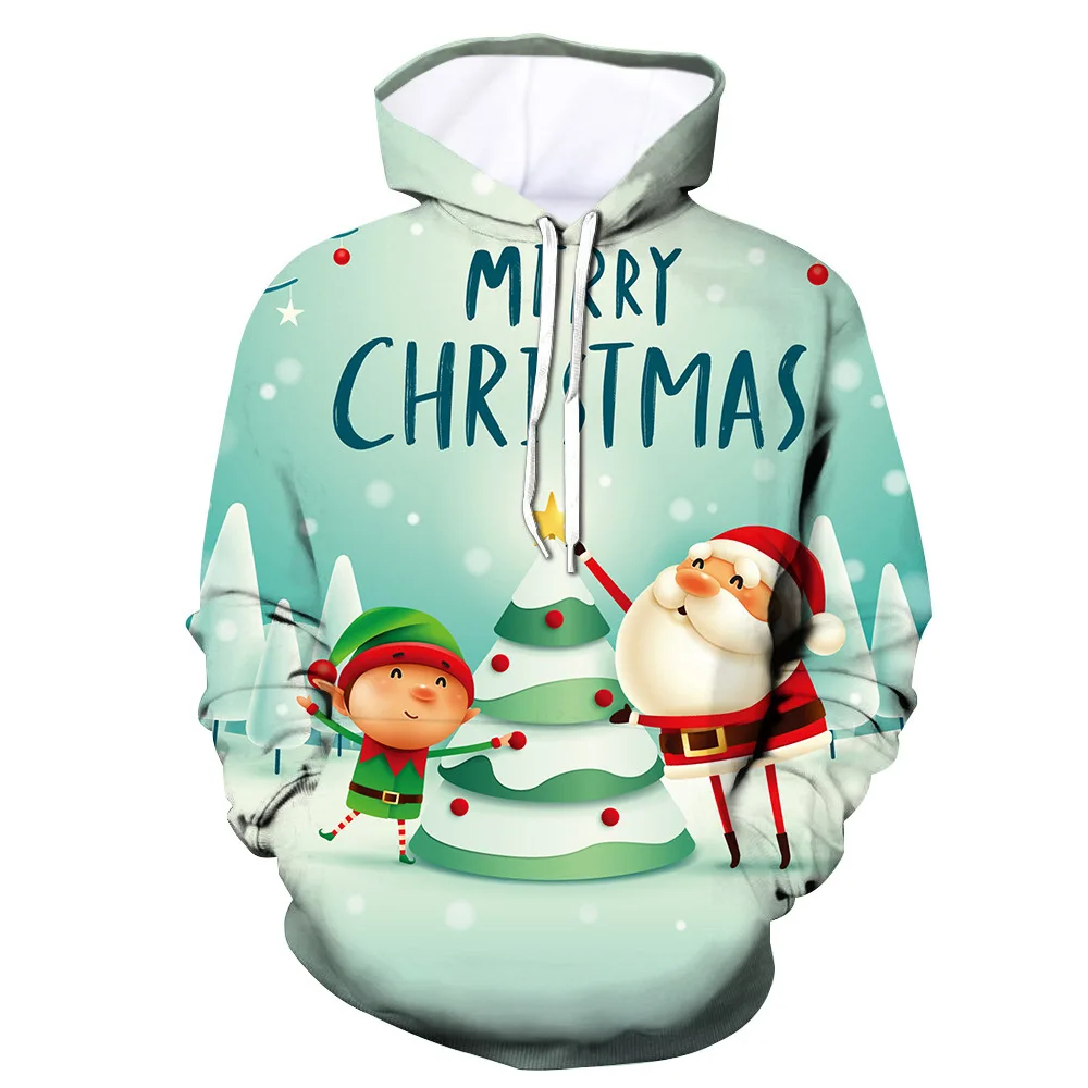 

2026 Autumn and Winter Sweater Christmas Sweater Christmas Hat Santa Claus Digital Print Hoodie Sweater Men and Women A043