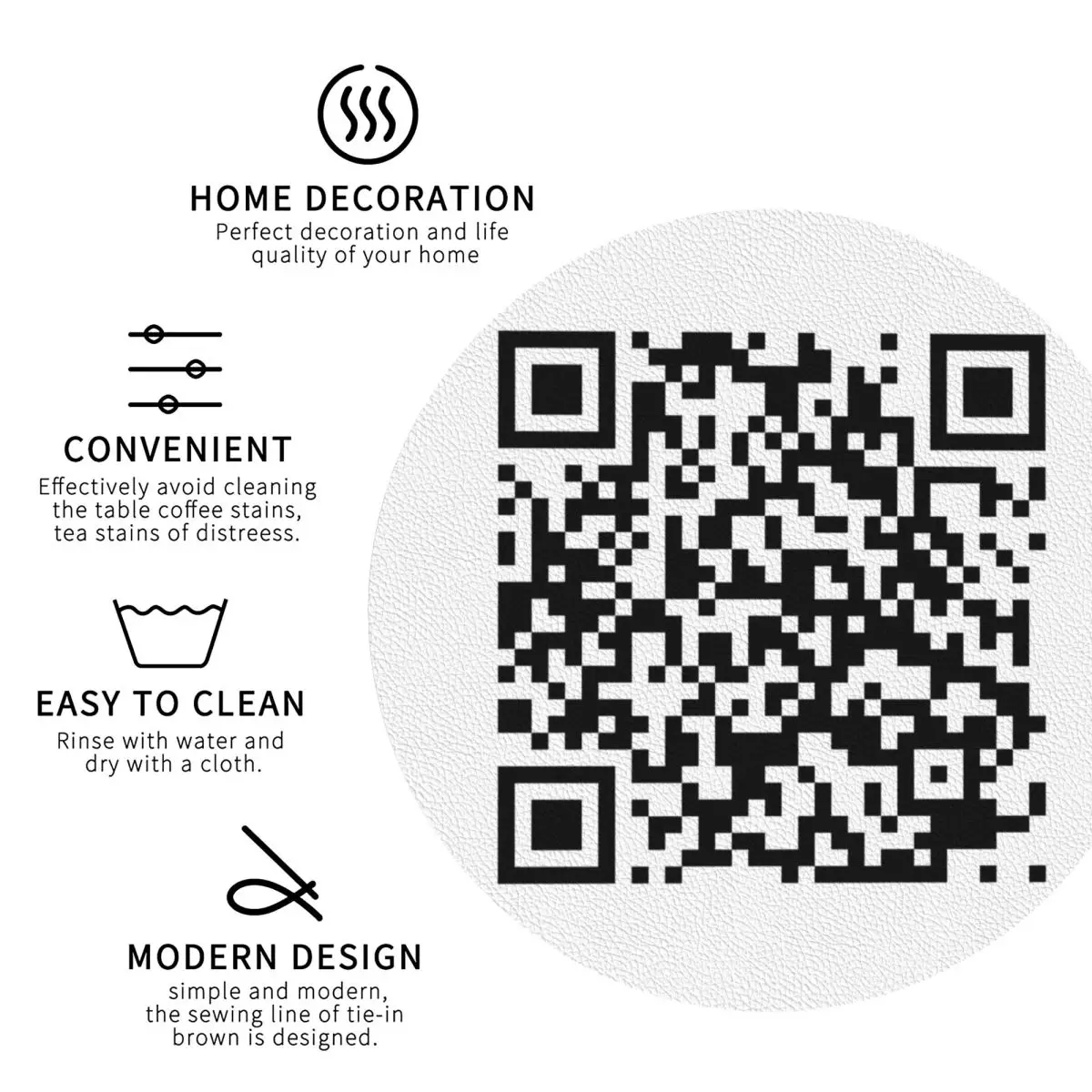 ريكول لن تمنحك أبدًا من قواعد الأكواب الجلدية QR، مفارش قهوة عازلة غير قابلة للانزلاق، مجموعة من 4 قطع