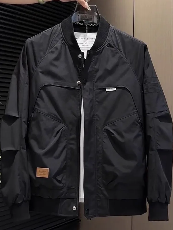 سليم صالح الأمريكية Sle البيسبول Jaet الرجال Faion الحضرية الرجعية الطيار معطف سستة إغلاق طويل Sve البوليستر النسيج