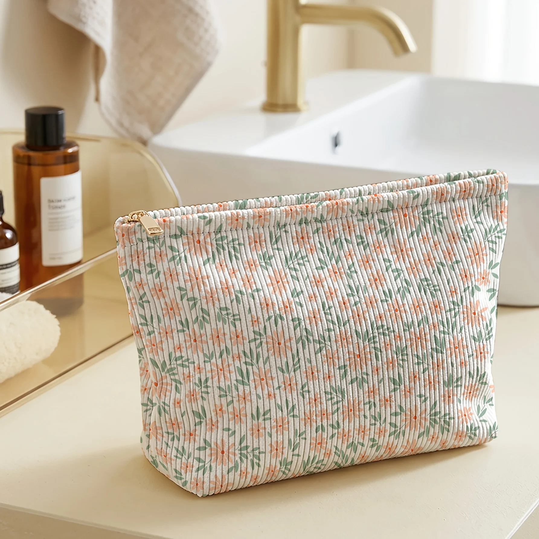 Cosmetic Bag Corduroy Material Toiletries at Any Time It Is a Perfect Storage Tool Commuting Gatherings Vacations And Offices