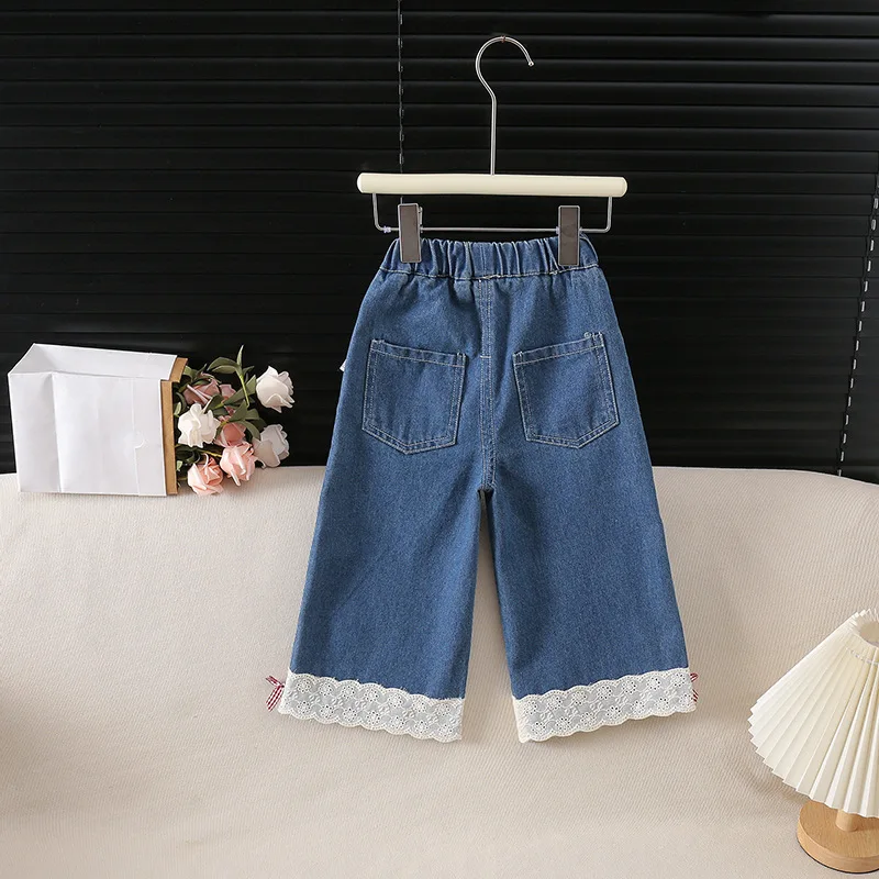 Kids Spring Jeans with Lace Hem 2-6Y Girls Loose Pants Korean style Children Sweet Elastic Waist Denim Trousers 3 Kids Spring Jeans with Lace Hem 2-6Y Girls Loose Pants Korean style Children Sweet Elastic Waist Denim Trousers 3