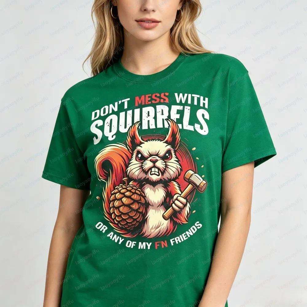 Angry Armed Squirrel Vintage Graphic Unisex T Shirt, Retro Wildlife Funny Animal Print Soft Breathable Fashion Short Sleeve Tee