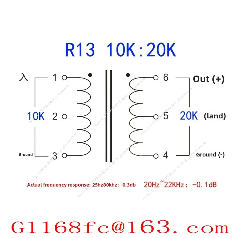 R13 Audio Converter 10K: 20K Transformer, Single Ended To Balanced 1.4x Boost