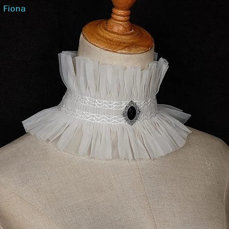 ☭Neck Jewelry Ruffle Gothic Collar Black White Victorian Style Lace Jabot Collar Gem Decorated Cosplay Collar Costume Parties