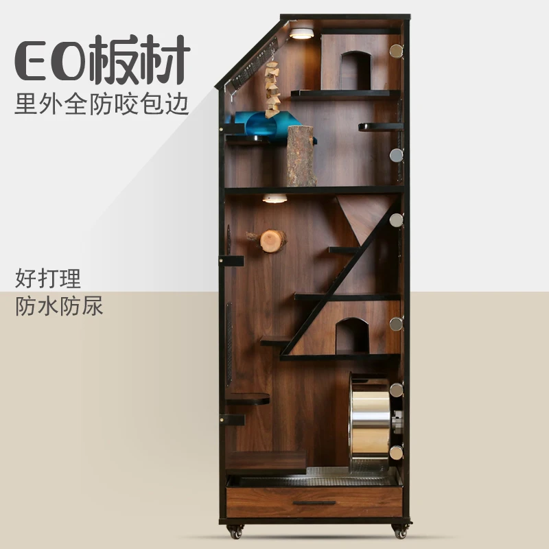 

Chinchilla cage cabinet cage villa black walnut luxury oversized castle house ice nest cooling custom home special