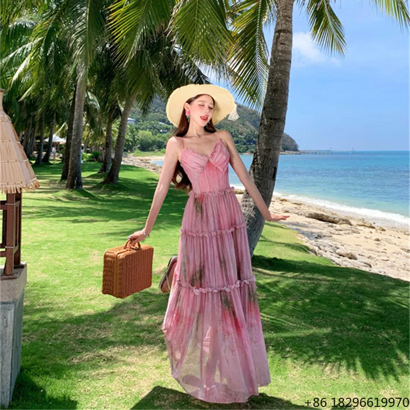bohemian-casual-v-neck-off-shoulder-breathable-floral-knee-length-dress