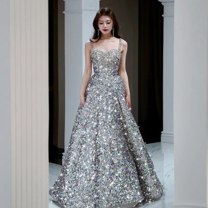 Starry 43 sky sequined evening dress high-end light luxury temperament party wedding wedding dress