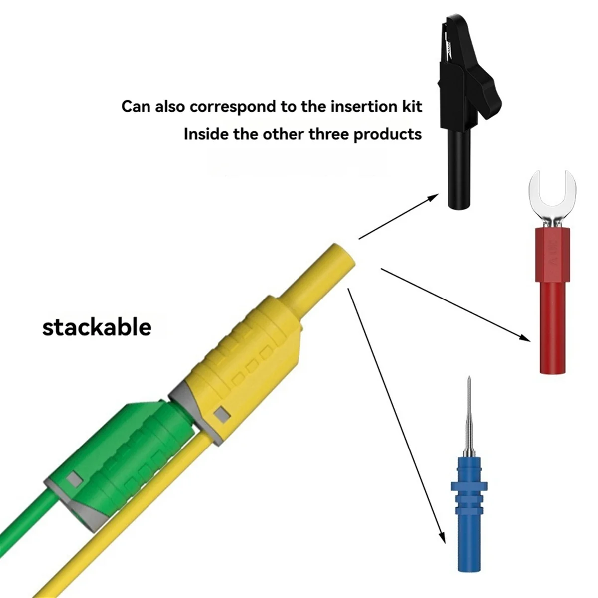 

A61I 5 Colors 4mm Dual Banana Plug Lead Test Cable for Multimeter U-Shaped Alligator Clip