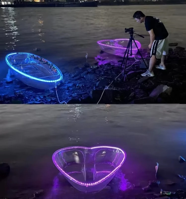 Kayak Transparent en forme de cœur de 6,5 pieds, léger, Stable, simple, Double siège, station touristique scénique, dérive, activité de plein air, 6MM