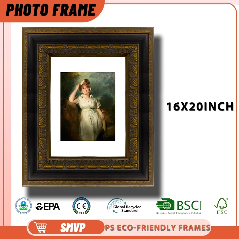 

16x20 Premium Black Gold Photo Frame with Intricate Carvings Great for Gallery Wall Art Exhibitions Picture Frame