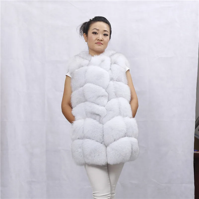 Real Fox Fur Gilet New Fashion Winter Warm Thick Fluffy Natural Blue Fox Fur Vest For Women