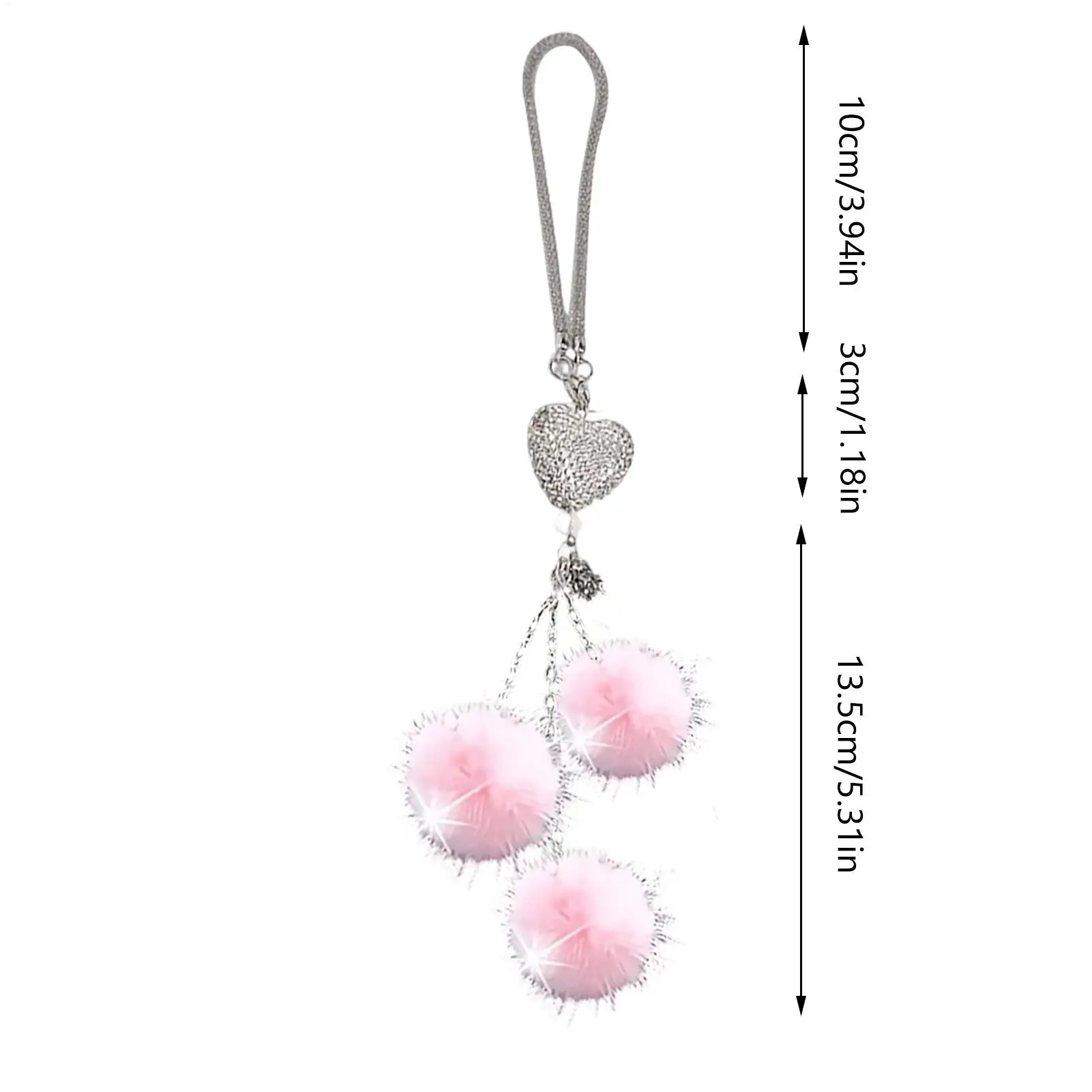 Heart Car Charms For Rear View Mirror Automotive Hanger With Plush Ball Bling Heart Car Charms For Women Girls Vehicle Truck - view 6