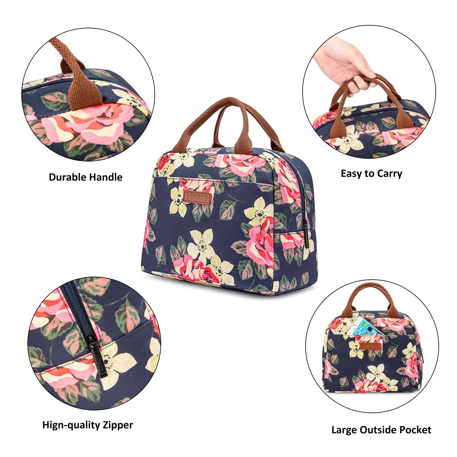 LOKASS Functional Pattern Cooler Lunch Box Portable Insulated Lunch Bag Thermal Food Picnic Lunch Bags For Women