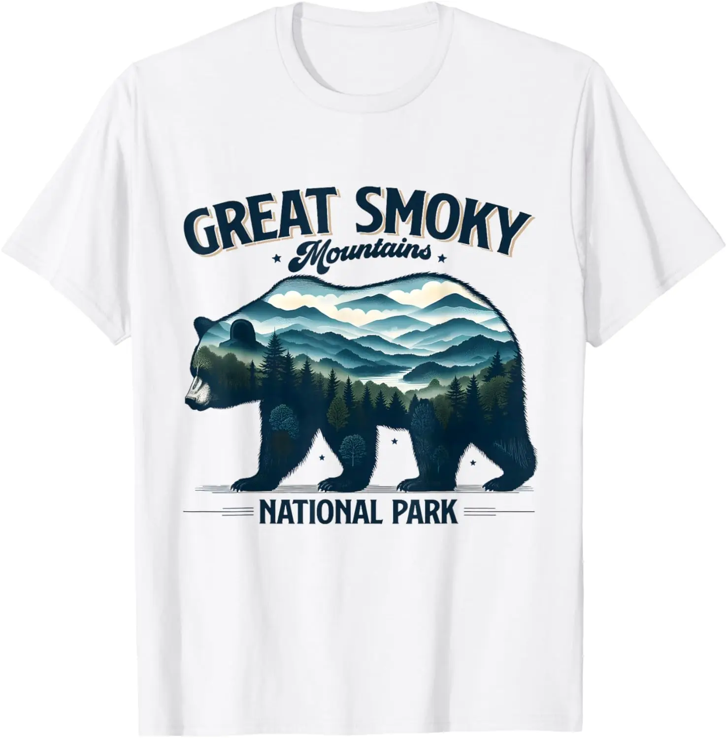 Hiking Camping Great Smoky Mountains National Park Bear T-Shirt 100% Cotton Trendy Y2K Short-Sleeve Tee – Soft, Quick-Drying, & Moisture-Wicking; Ideal for Sports or Casual Wear; Great Gift for Christmas or Halloween.