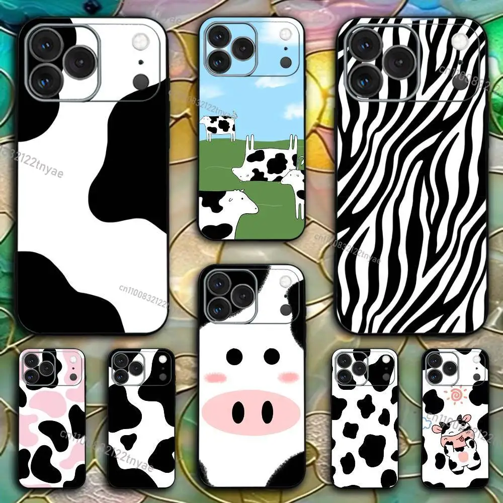 

Fashion Cow Stripe Pattern Clear Silicone Case for iPhone 17,16,15,14,13,12,11,Pro,Max,Mini,XS,X,8,Plus Shockproof Black Cover
