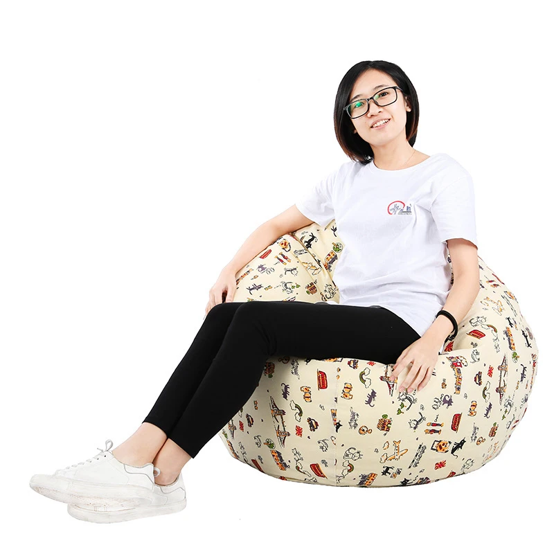 Bean Bag Cover Without Filler Printing Lounger Sack Cozy Lazy Chair Beanbag Slipcover for Adults and Children