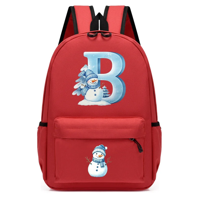 Xmas Snowman Alphabet A-Z Print Backpack for Toddler Girls Boys Schoolbag Holiday Lightweight Kindergarten Kid Daily School Bag
