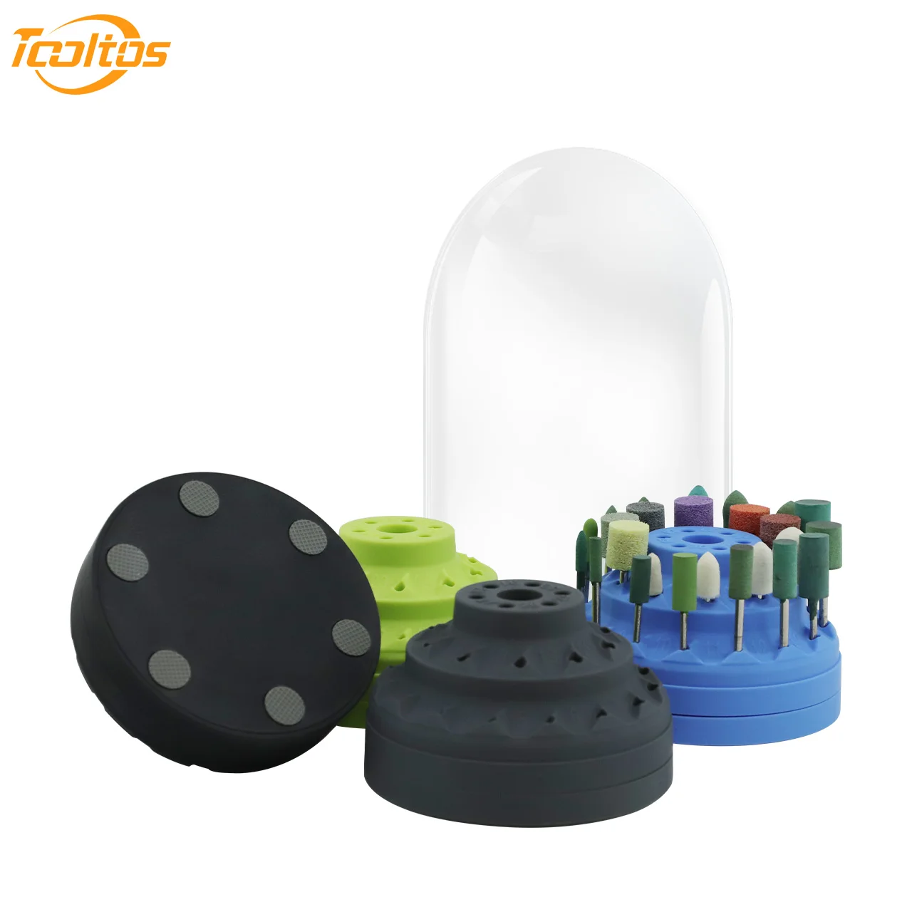 

TOOLTOS Jewelry Tool Organizer Box | 360° Rotating Irregular Storage with Dustproof Cover for Burrs & Polishing Tools