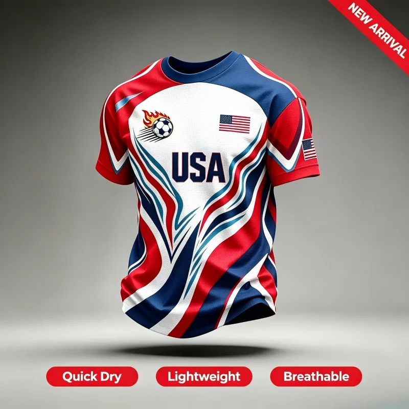 2026 America Soccer 3D Prin for  USA Flag Special  Football Jersey Summer Breathable Competition Training Parent-child T-shirt