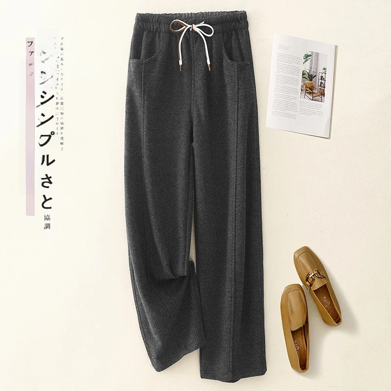 Thiened Warm Casual Pants for Women High Quali Faionable All-Match Long Trousers Autumn Winter Straight Leg Cotton Blend