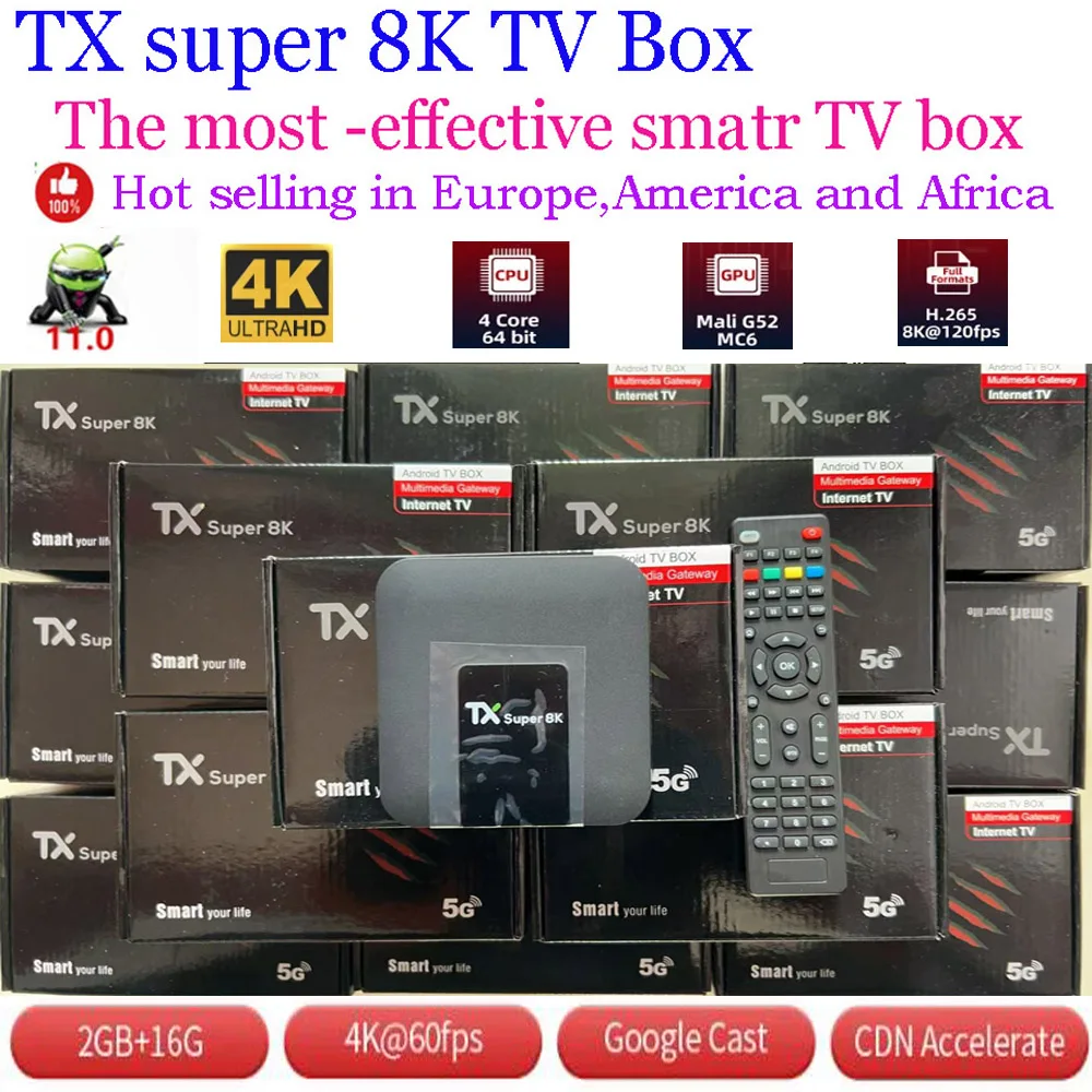 [Подлинная] Классическая версия TXsuper 8K Android11 Smart TV Box Африка ТВ-приставка 2 ГБ + 16 ГБ 4K UHD Wi-Fi Супер экономичный медиаплеер
