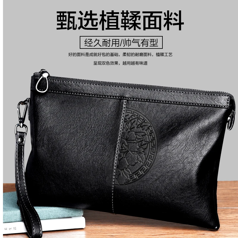 Genuine Leather Casual Men's Top Layer Cowhide Handbag Luxury Emed Soft Handle Busin OL Zipper Closure сумка