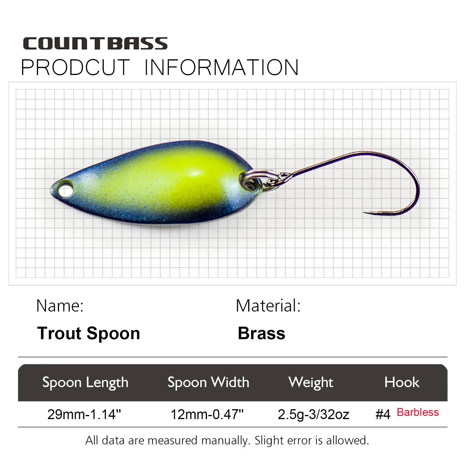 COUNTBASS 6PCS Trout Spoons 3/32oz 2.5g  With Barbless Hook UV Colors Fishing Baits Pike Angler's Lures