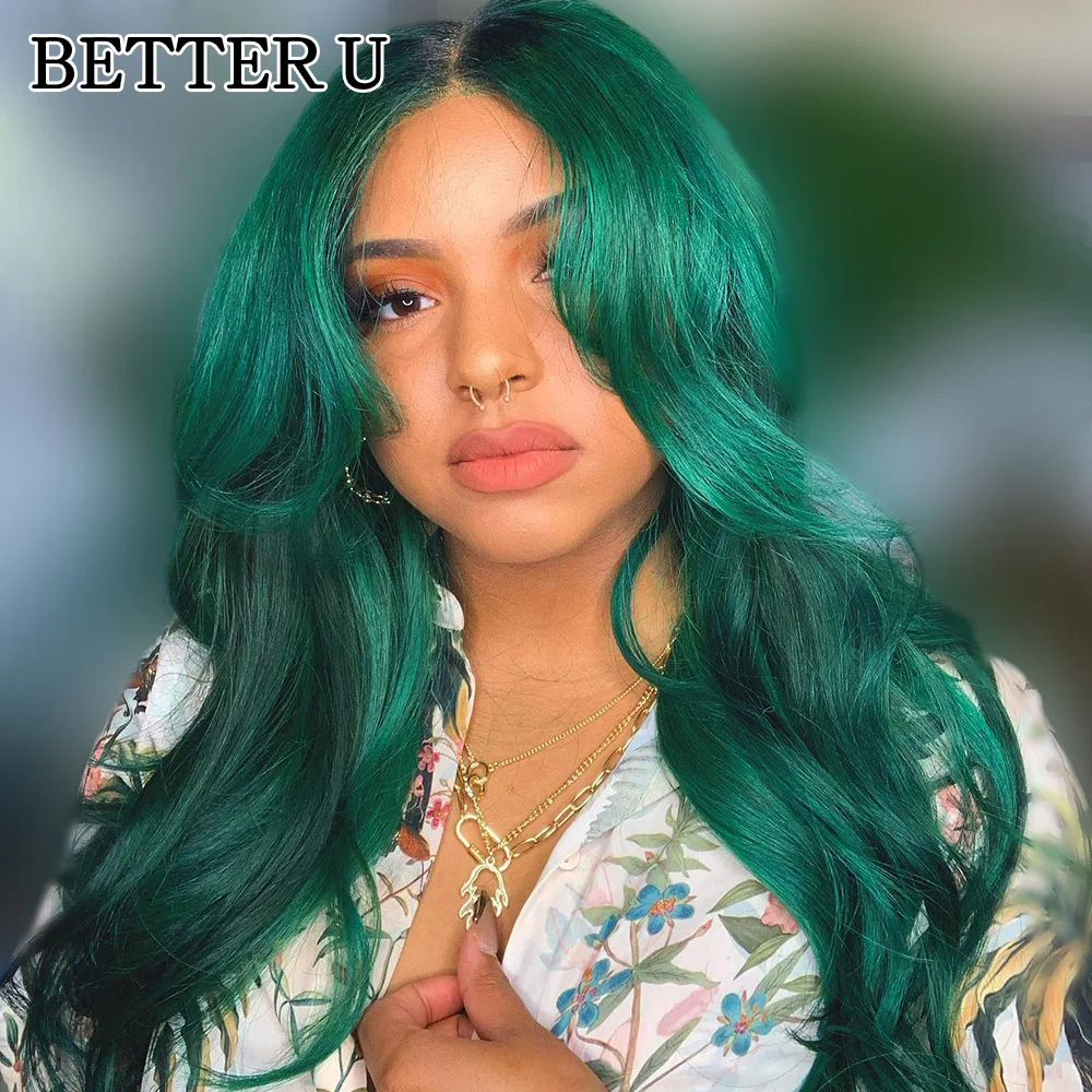 Green Human Hair 13X6 Lace Front Pre-Stretched Wig Transparent Lace Front Wig 13x4 High Gloss Body Wave Wig 250 Density