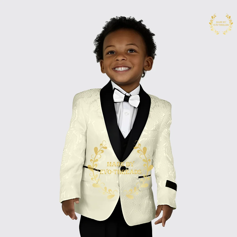 Boys' suit white 3 Pcs set jacket vest pants jacquard shawl lapel blazer wedding ball Easter Xmas party gift custom kids tuxedo