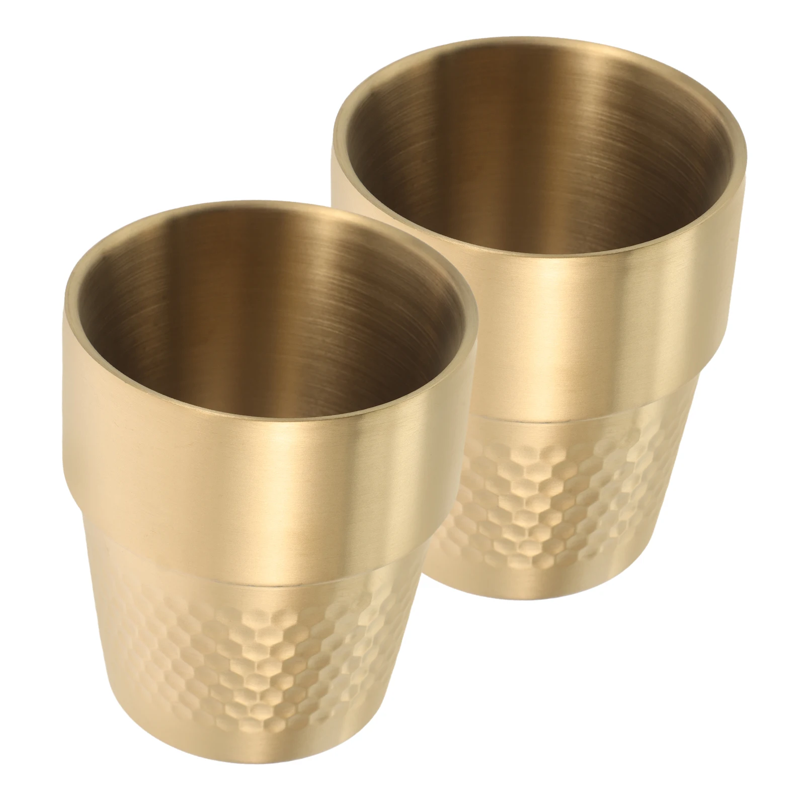 

2pcs Stainless Steel Drinking Cups Hammered Texture Gold Pattern Durable Reusable Mugs Set 300Ml Wear Resistant Pure Taste