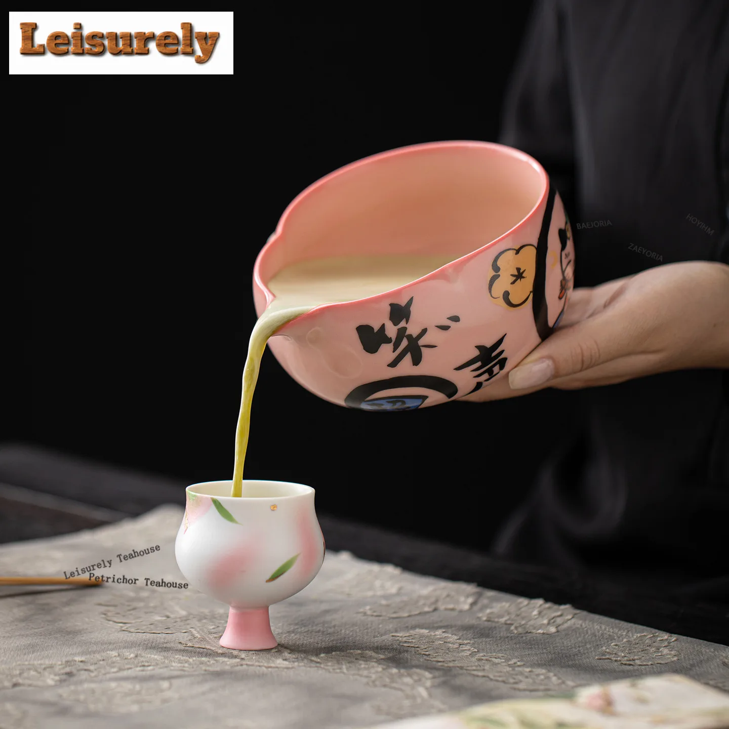 HOYIHM Pink Ru Gourd-shaped Tea Set Complete Set Japanese Matcha Set Kit Tea Brewing Matcha Cup Bamboo Tranditional Tea Sets