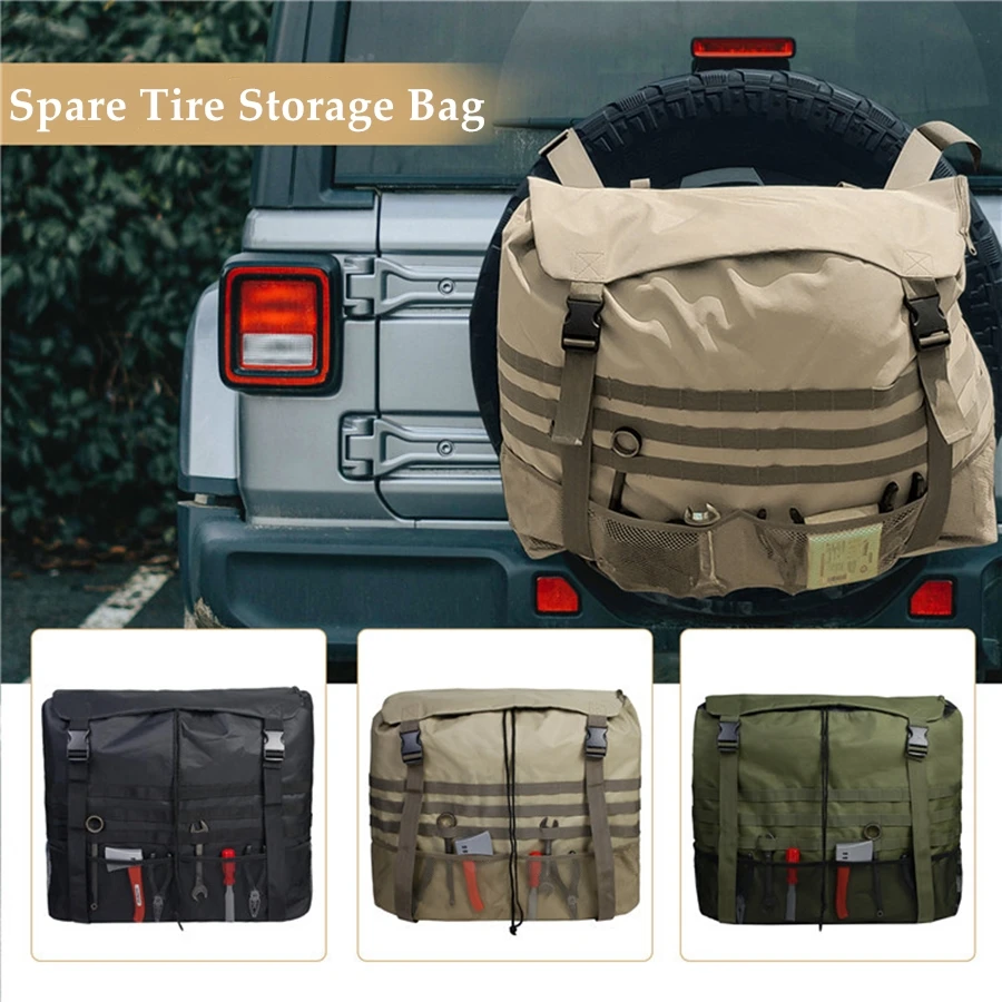 Black Khaki Large Capacity Outdoors Spare Tire Tool Storage Bag Trash Bag SUV Trunk Organizer for Outdoor Off-Road Recovery